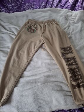 PLAYBOY Beige/Tan Sweatpants with Bold Leg Logo